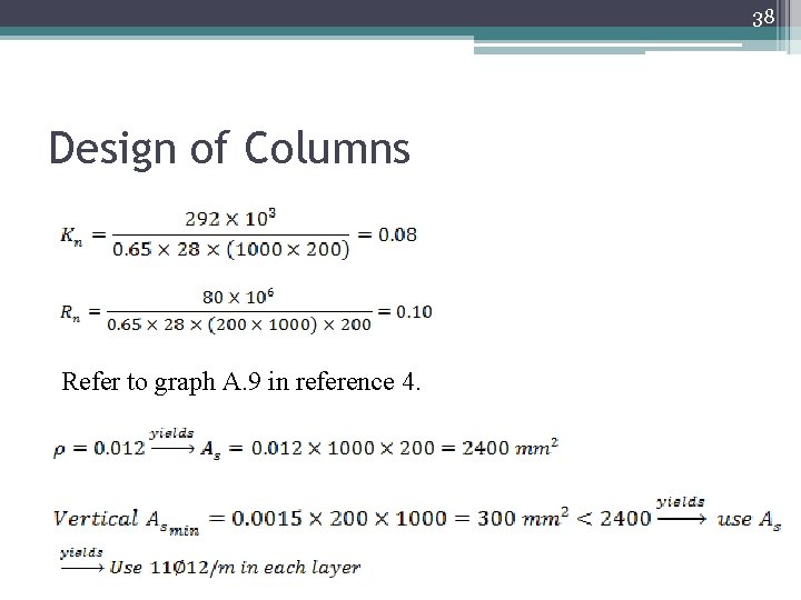 38 Design of Columns Refer to graph A. 9 in reference 4. 