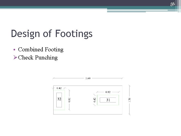 56 Design of Footings • Combined Footing ØCheck Punching 