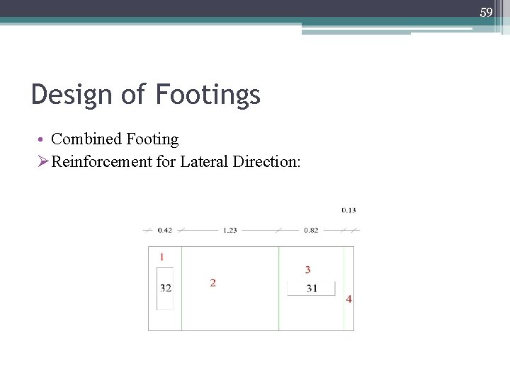 59 Design of Footings • Combined Footing ØReinforcement for Lateral Direction: 