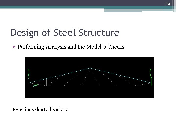 79 Design of Steel Structure • Performing Analysis and the Model’s Checks Reactions due