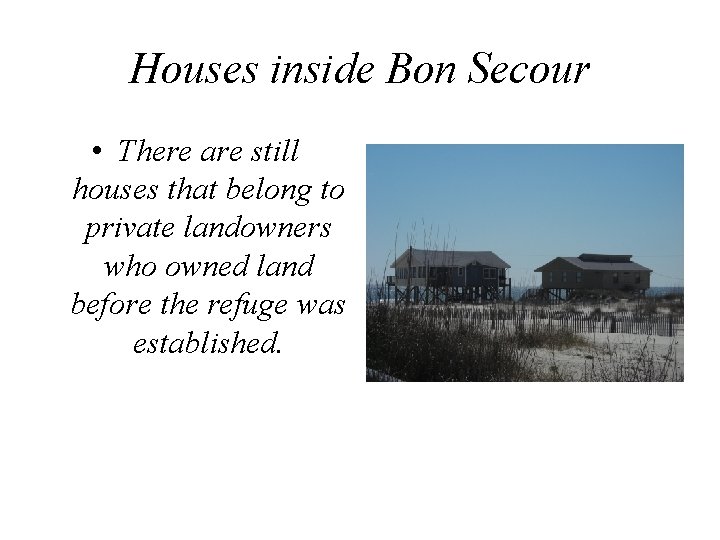 Houses inside Bon Secour • There are still houses that belong to private landowners