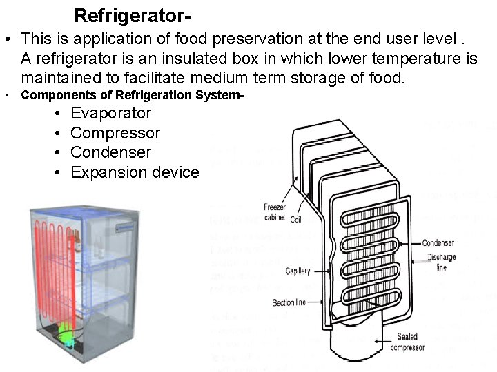 Refrigerator • This is application of food preservation at the end user level. A