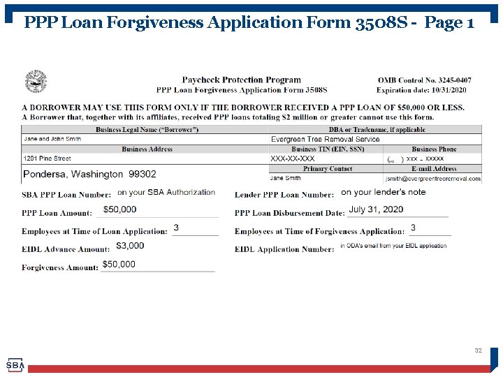 PPP Loan Forgiveness Application Form 3508 S - Page 1 32 