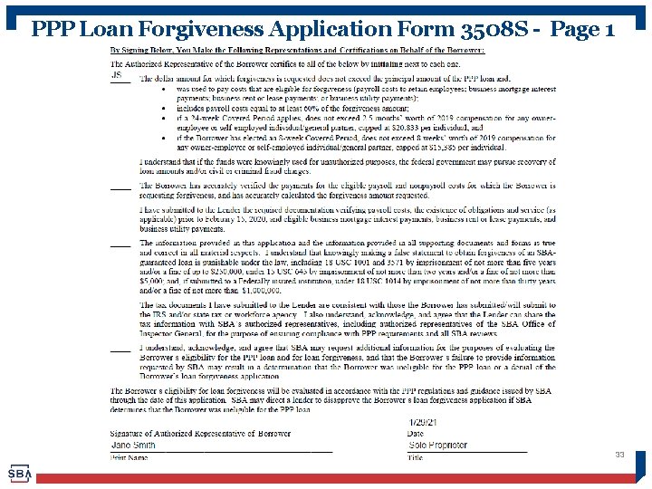 PPP Loan Forgiveness Application Form 3508 S - Page 1 33 