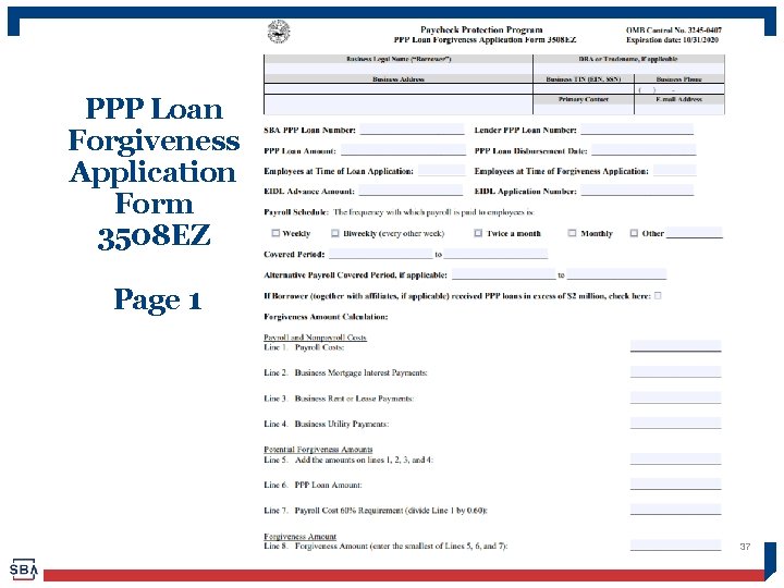 PPP Loan Forgiveness Application Form 3508 EZ Page 1 37 