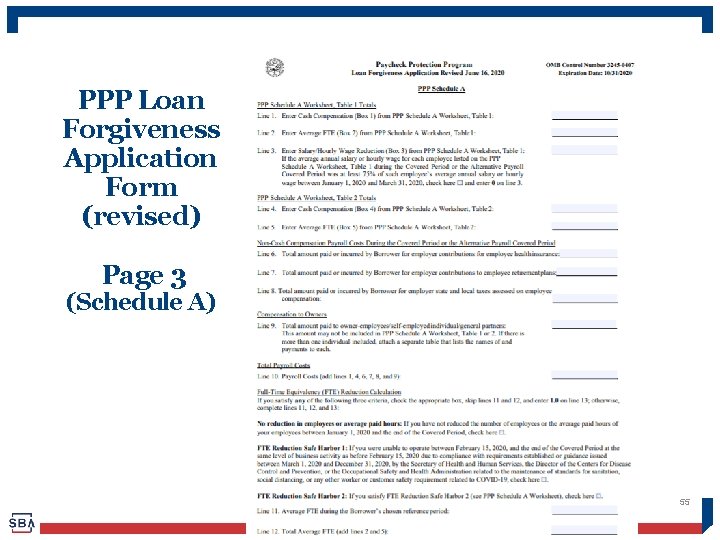 PPP Loan Forgiveness Application Form (revised) Page 3 (Schedule A) 55 