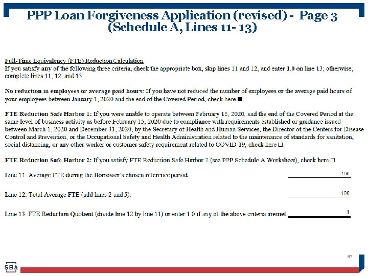 PPP Loan Forgiveness Application (revised) - Page 3 (Schedule A, Lines 11 - 13)