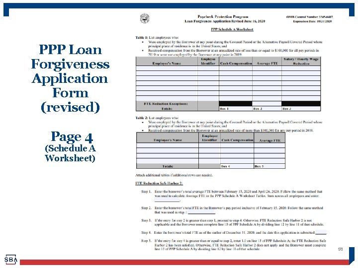 PPP Loan Forgiveness Application Form (revised) Page 4 (Schedule A Worksheet) 58 