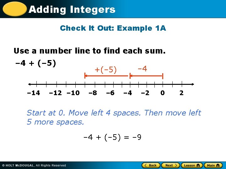 Adding Integers Check It Out: Example 1 A Use a number line to find
