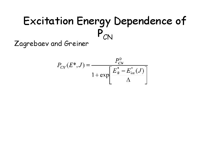 Excitation Energy Dependence of PCN Zagrebaev and Greiner 