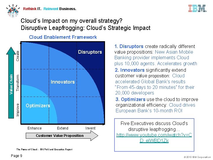 Rethink IT. Reinvent Business. Cloud’s Impact on my overall strategy? Disruptive Leapfrogging: Cloud’s Strategic