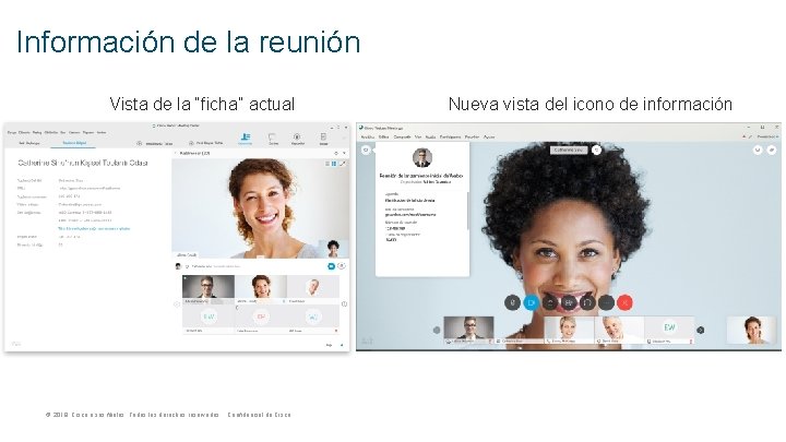 Información de la reunión Vista de la “ficha” actual © 2018 Cisco o sus