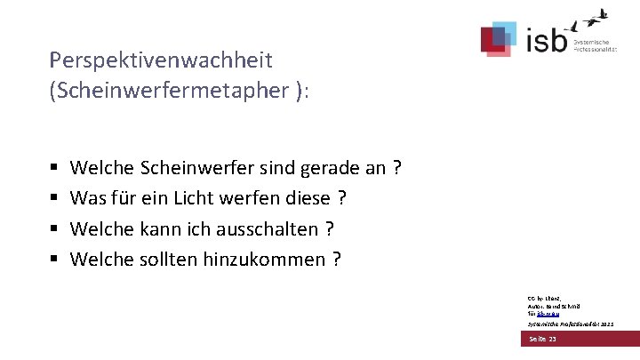 Perspektivenwachheit (Scheinwerfermetapher ): § § Welche Scheinwerfer sind gerade an ? Was für ein