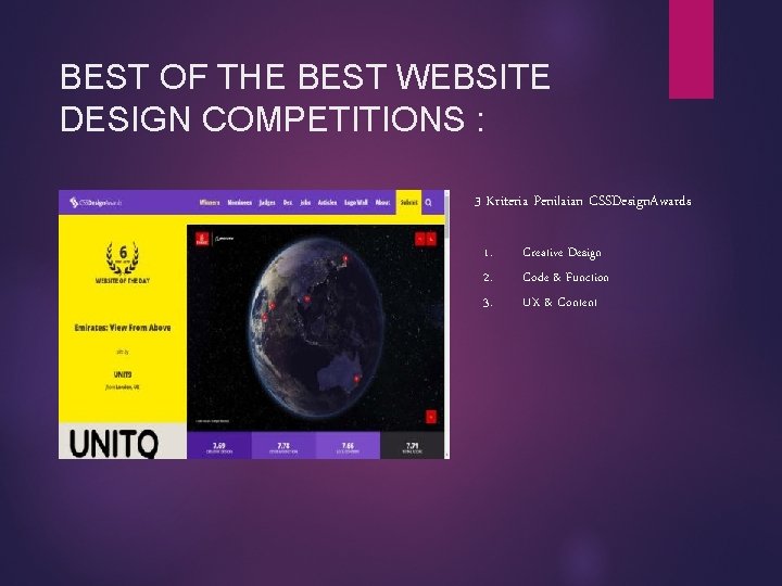 BEST OF THE BEST WEBSITE DESIGN COMPETITIONS : 3 Kriteria Penilaian CSSDesign. Awards 1.