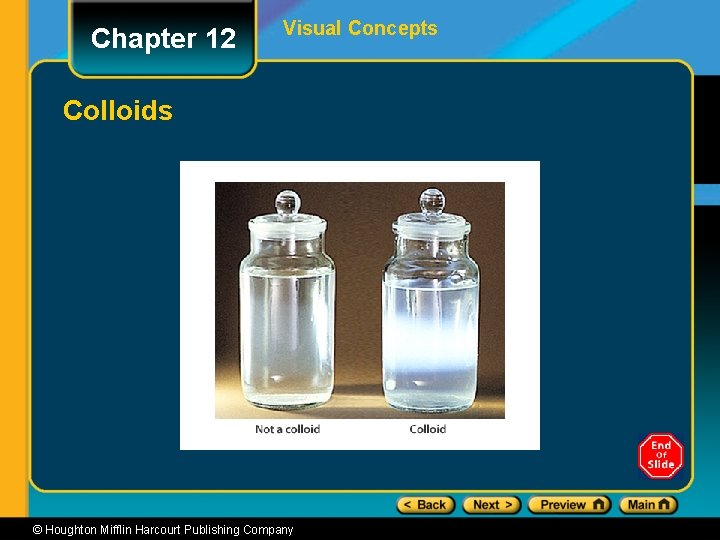 Chapter 12 Visual Concepts Colloids © Houghton Mifflin Harcourt Publishing Company 