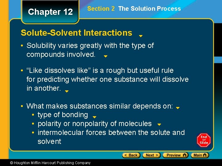 Chapter 12 Section 2 The Solution Process Solute-Solvent Interactions • Solubility varies greatly with