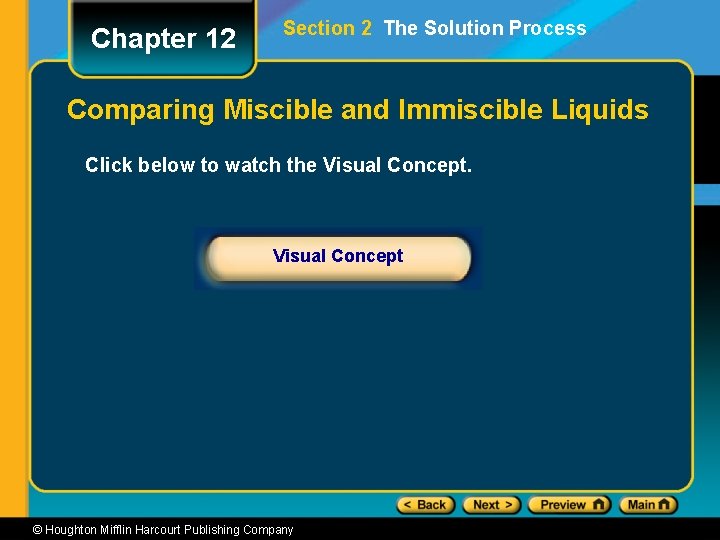 Chapter 12 Section 2 The Solution Process Comparing Miscible and Immiscible Liquids Click below