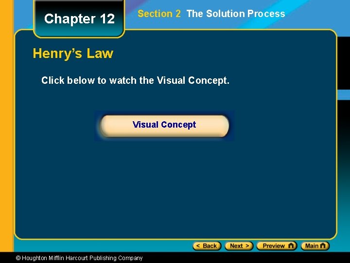Chapter 12 Section 2 The Solution Process Henry’s Law Click below to watch the