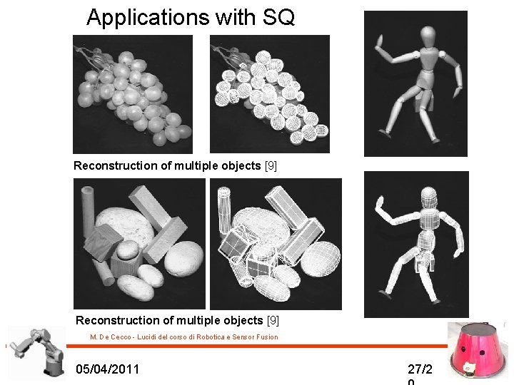 Applications with SQ Reconstruction of multiple objects [9] M. De Cecco - Lucidi del