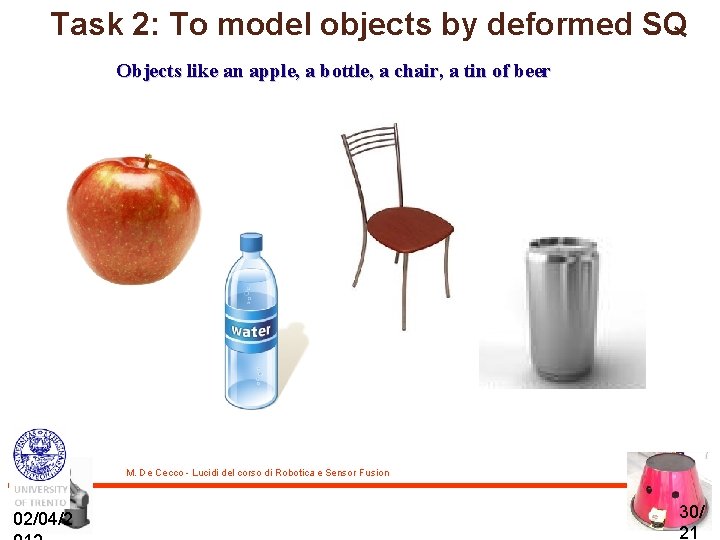 Task 2: To model objects by deformed SQ Objects like an apple, a bottle,