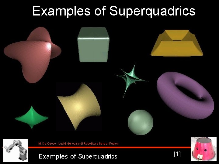 Examples of Superquadrics M. De Cecco - Lucidi del corso di Robotica e Sensor