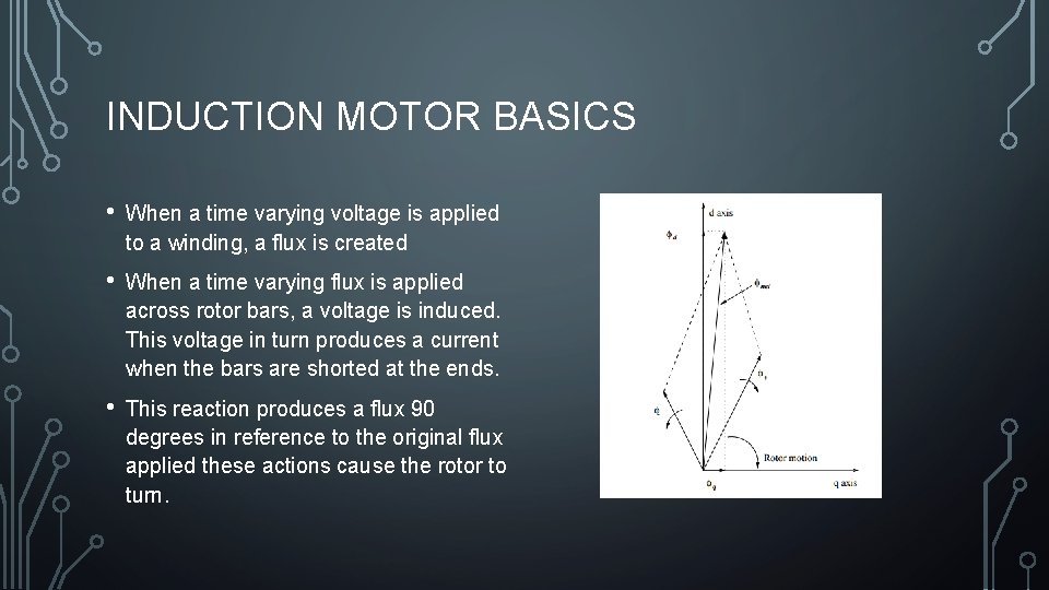 INDUCTION MOTOR BASICS • When a time varying voltage is applied to a winding,