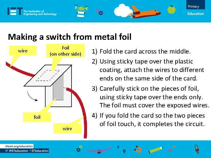 Making a switch from metal foil Foil (on other side) wire foil wire 1)