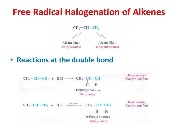 Free Radical Halogenation of Alkenes • Reactions at the double bond 