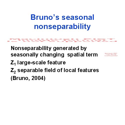 Bruno’s seasonal nonseparability Nonseparability generated by seasonally changing spatial term Z 1 large-scale feature