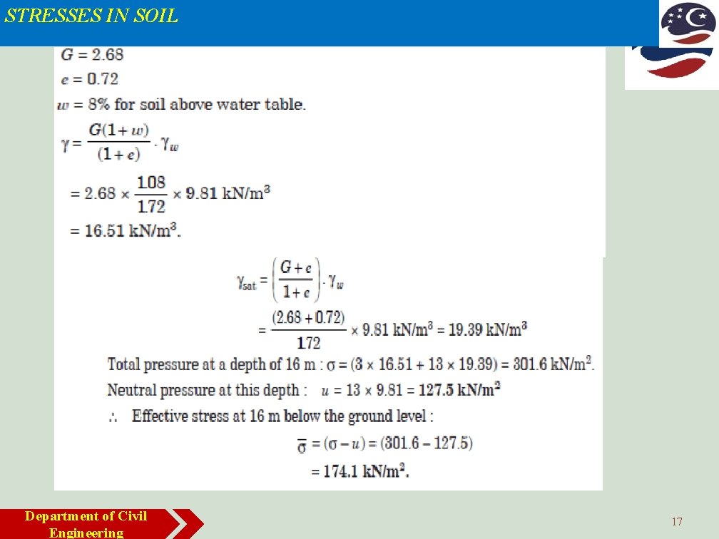 STRESSES IN SOIL Department of Civil Engineering 17 