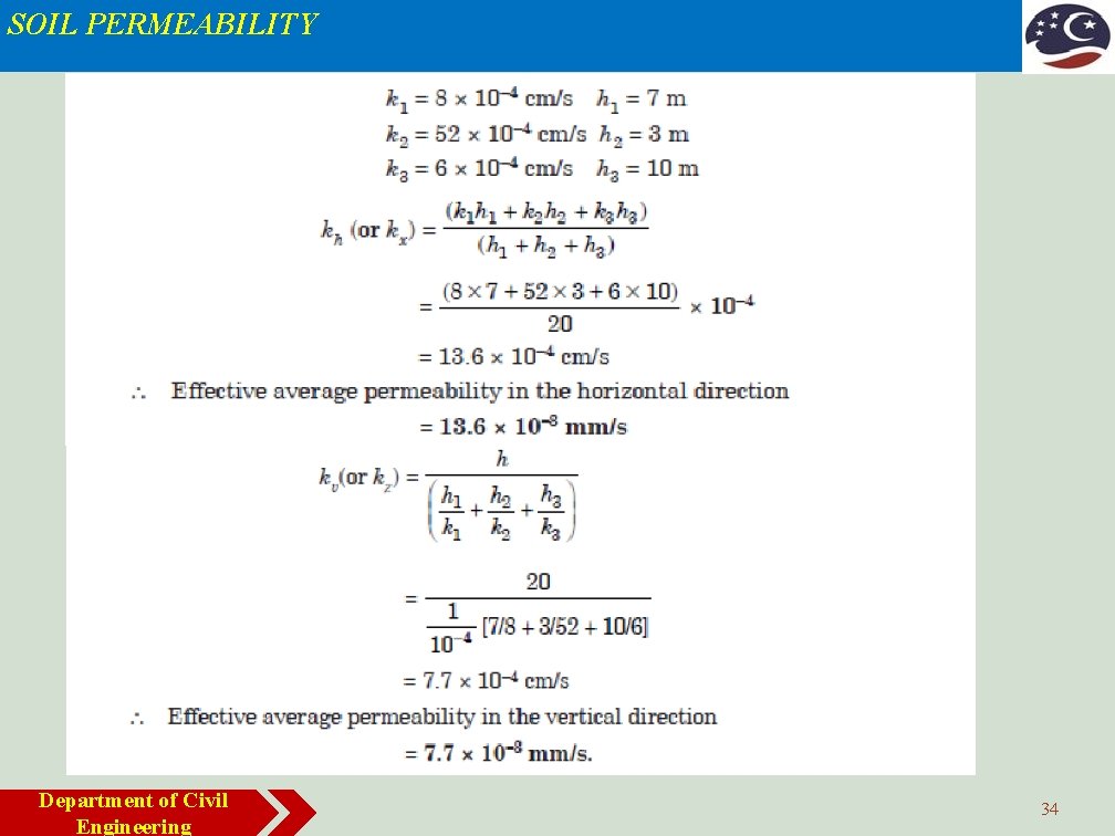 SOIL PERMEABILITY Department of Civil Engineering 34 