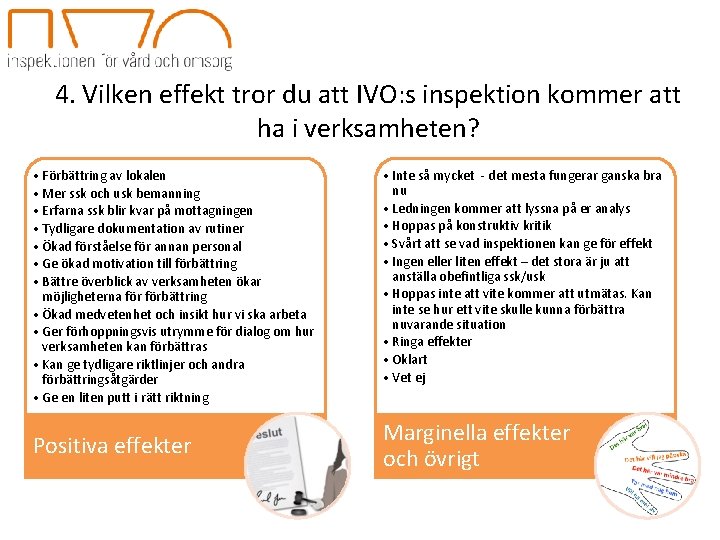 4. Vilken effekt tror du att IVO: s inspektion kommer att ha i verksamheten?