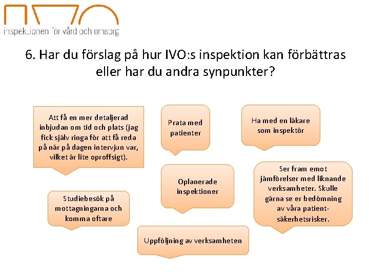 6. Har du förslag på hur IVO: s inspektion kan förbättras eller har du