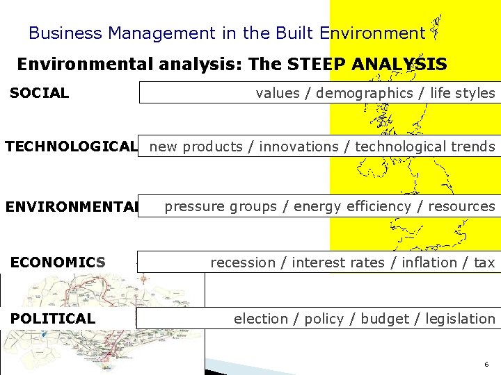 Business Management in the Built Environmental analysis: The STEEP ANALYSIS SOCIAL values / demographics