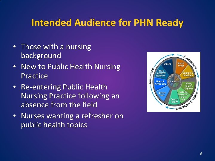 Intended Audience for PHN Ready • Those with a nursing background • New to