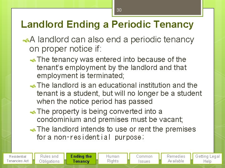 30 Landlord Ending a Periodic Tenancy A landlord can also end a periodic tenancy