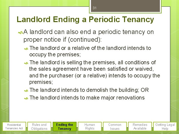 31 Landlord Ending a Periodic Tenancy A landlord can also end a periodic tenancy