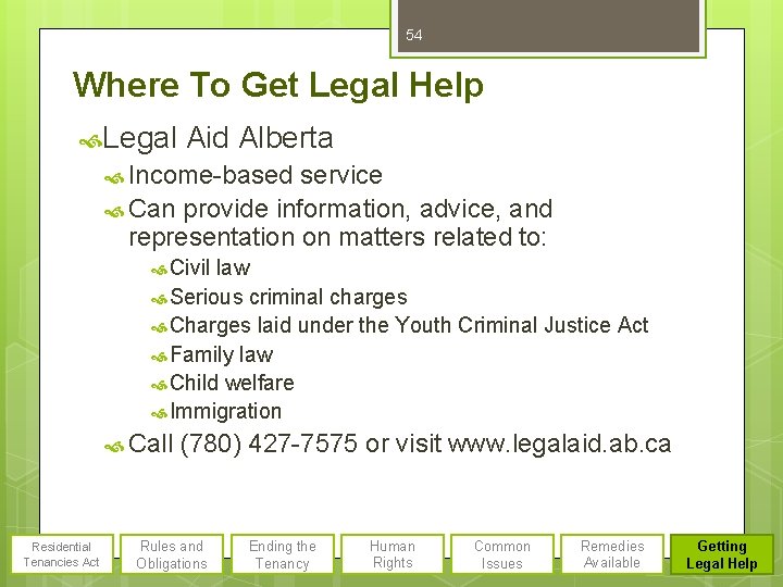 54 Where To Get Legal Help Legal Aid Alberta Income-based service Can provide information,