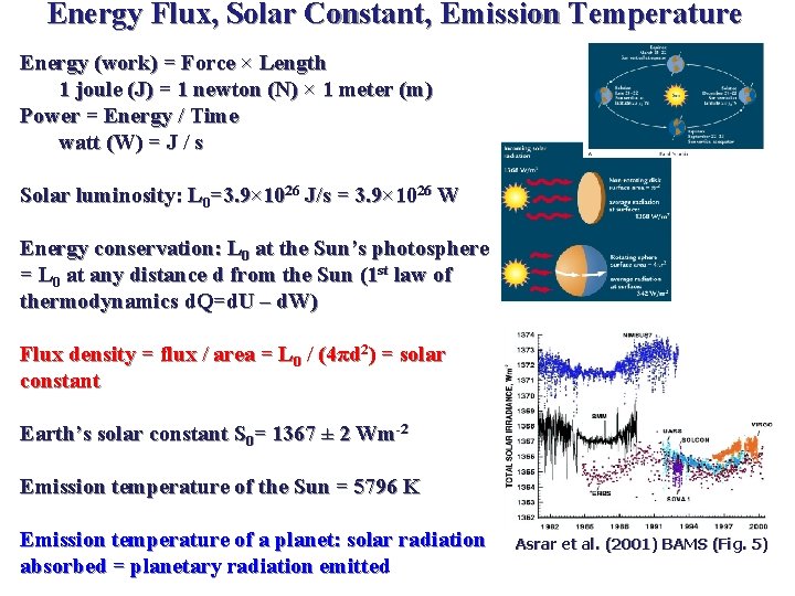 Energy Flux, Solar Constant, Emission Temperature Energy (work) = Force × Length 1 joule