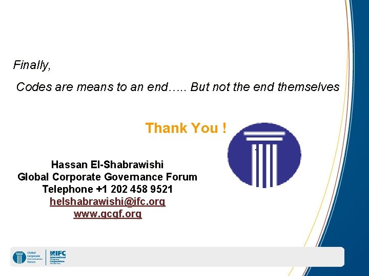 Finally, Codes are means to an end…. . But not the end themselves Thank