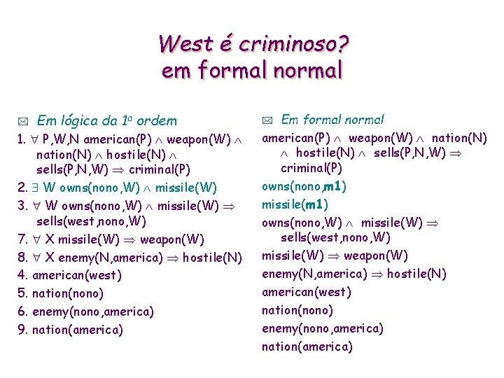 West é criminoso? em formal normal * Em lógica da 1 a ordem 1.