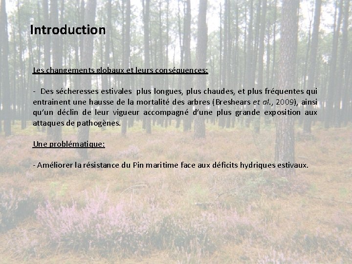 Introduction Les changements globaux et leurs conséquences: - Des sécheresses estivales plus longues, plus