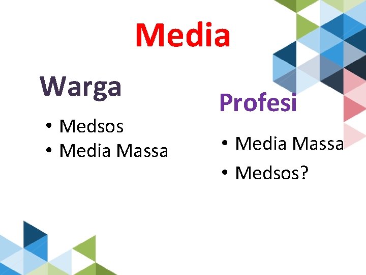 Media Warga • Medsos • Media Massa Profesi • Media Massa • Medsos? 