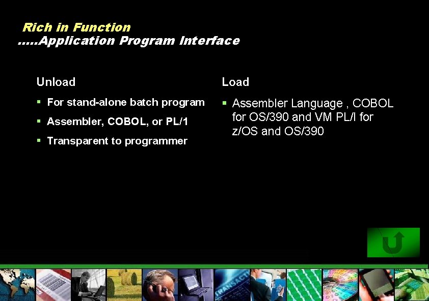 Rich in Function …. . Application Program Interface Unload Load § For stand-alone batch