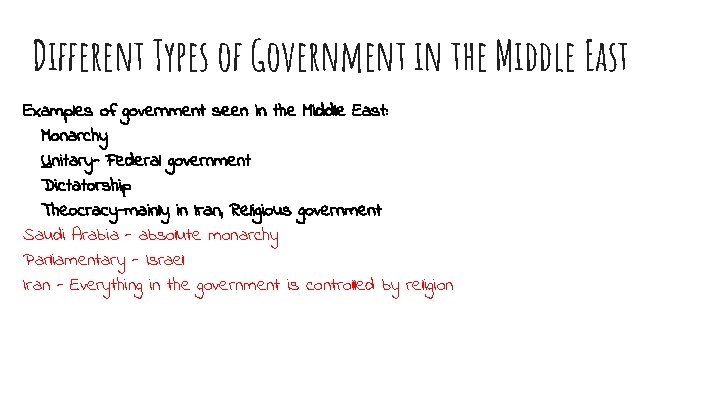 Different Types of Government in the Middle East Examples of government seen in the