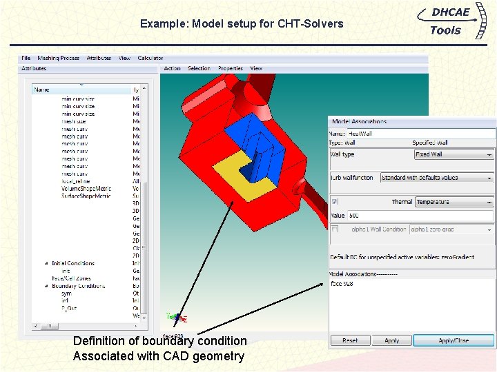 Example: Model setup for CHT-Solvers Definition of boundary condition Associated with CAD geometry 