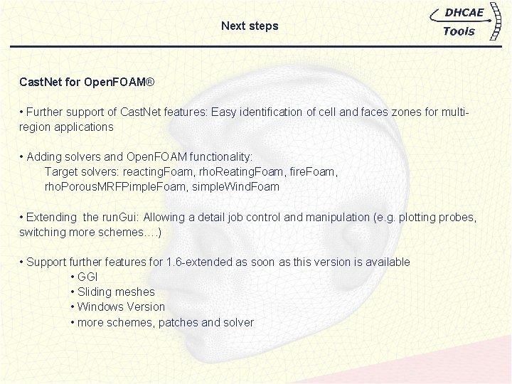 Next steps Cast. Net for Open. FOAM® • Further support of Cast. Net features: