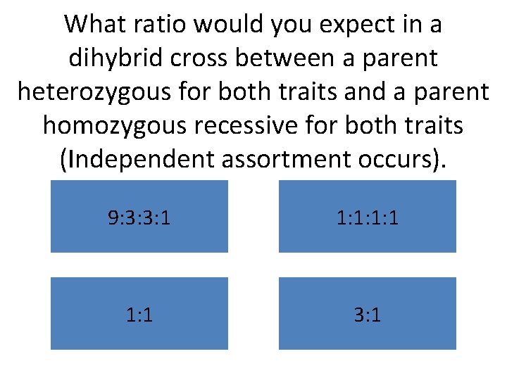 What ratio would you expect in a dihybrid cross between a parent heterozygous for