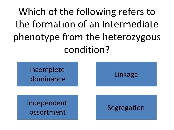 Which of the following refers to the formation of an intermediate phenotype from the
