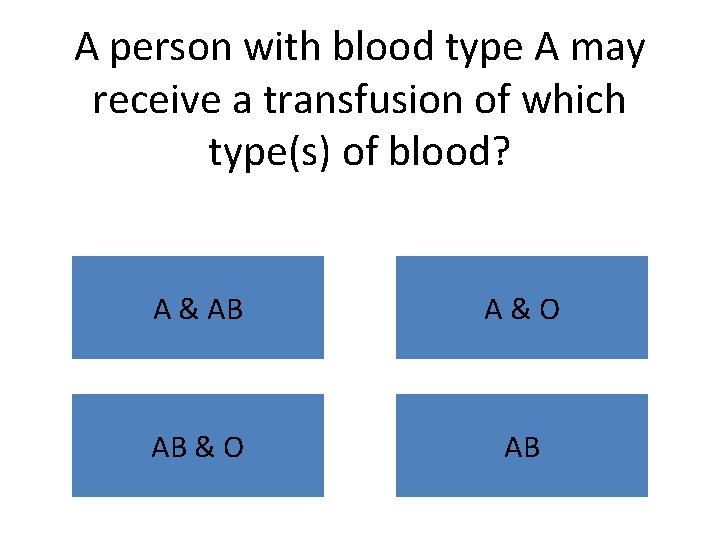 A person with blood type A may receive a transfusion of which type(s) of